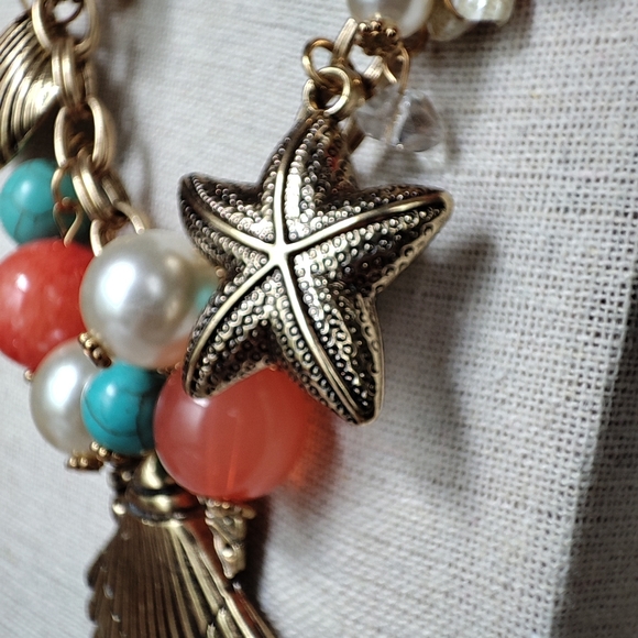 Erica Lyons EL Seashell Faux Pearl Glass Beaded Necklace Starfish Turquoise EUC - Picture 15 of 15